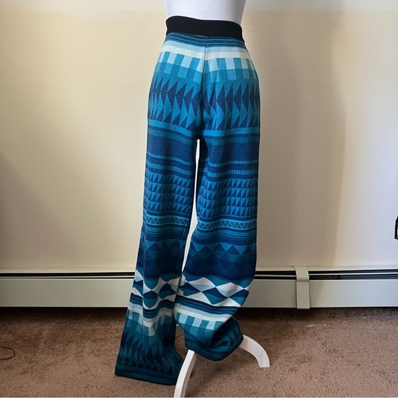 Stella Jean Blue Geometric Patterned High Rise Wide Leg Wool Knit Pants size 38 - Picture 1 of 10